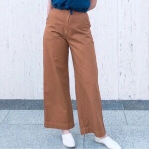 Esby Apparel Wide Leg Crop Pants in Brown Cotton